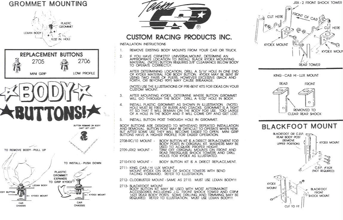 Basic body button instructions, included in package